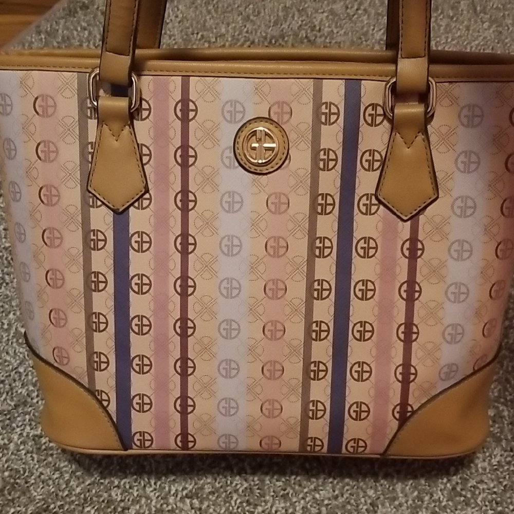 Giani Bernini Tan and Pink Tote Bag with Double Handles